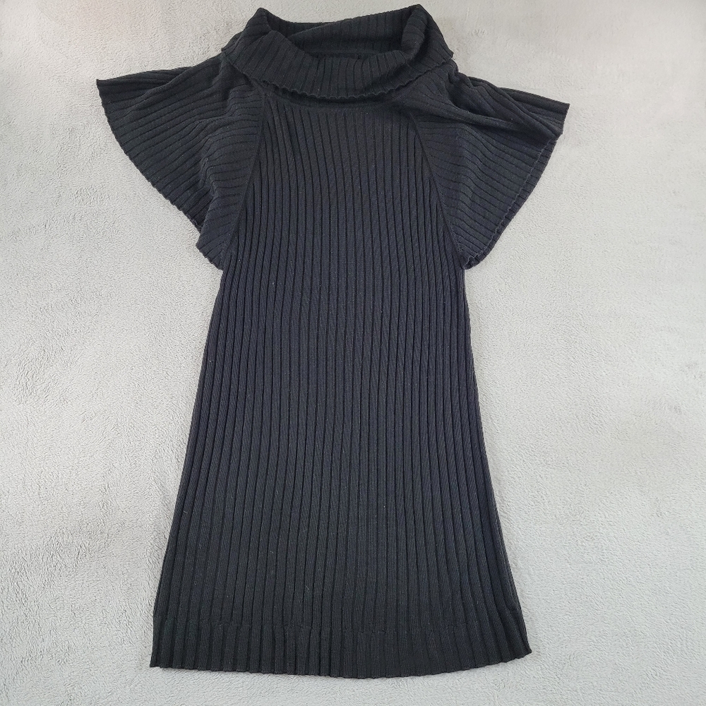 Calvin Klein Black Ribbed Knit Mini Sweater Dress